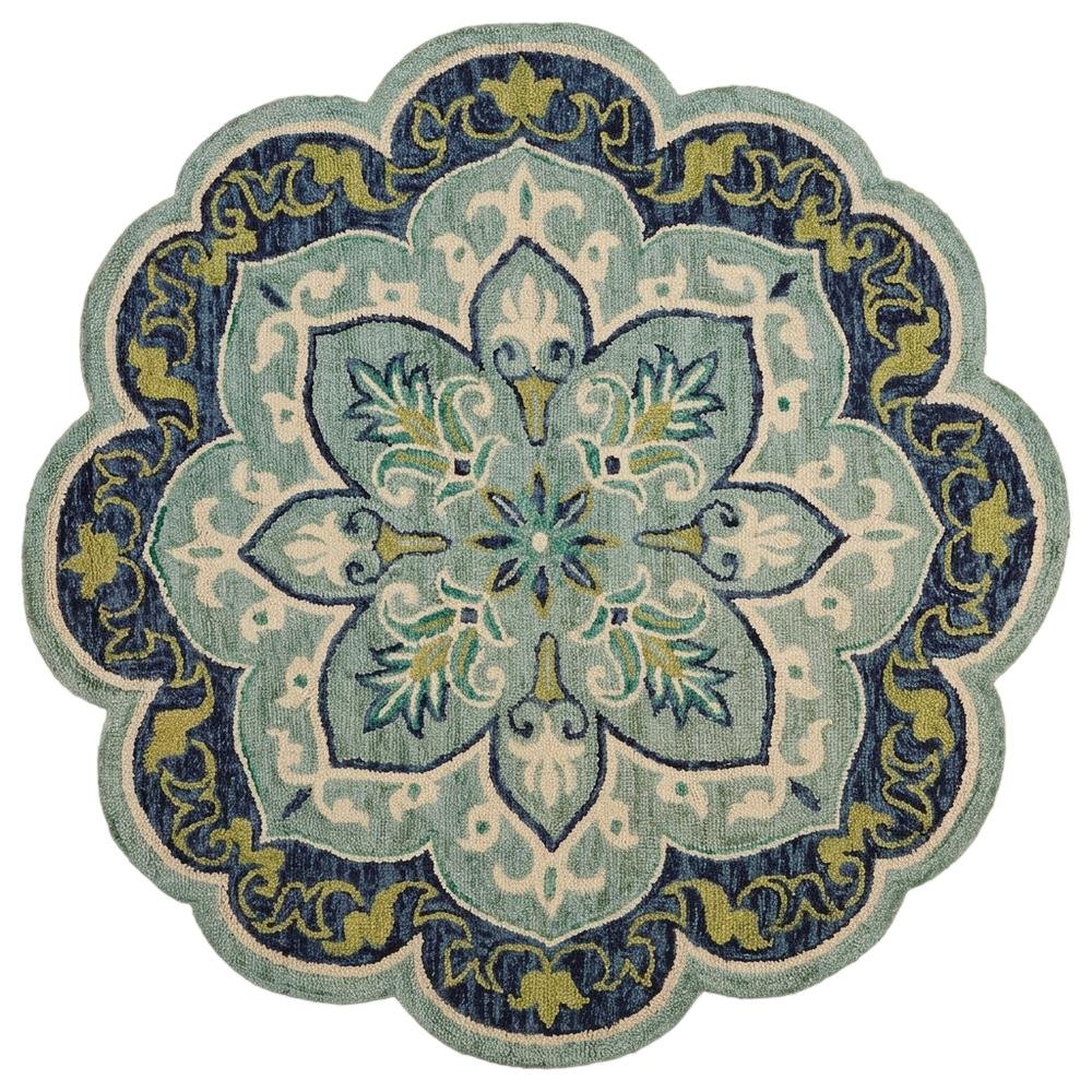 Blue Indoor Area Rug In Classic Round Style For Living Room And Bedroom