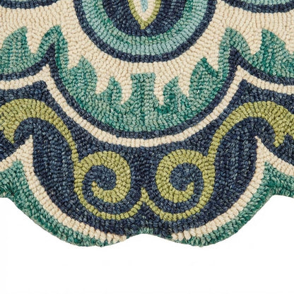 Bohemian Indoor Area Rug In Green And Blue, Round Design, Soft High-Pile