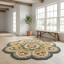Gray And Yellow Indoor Area Rug With Classic Round Design