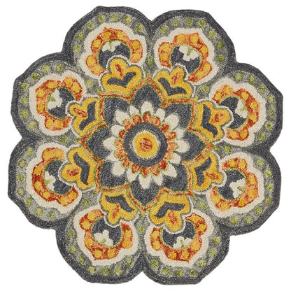 Gray And Yellow Indoor Area Rug With Classic Round Design