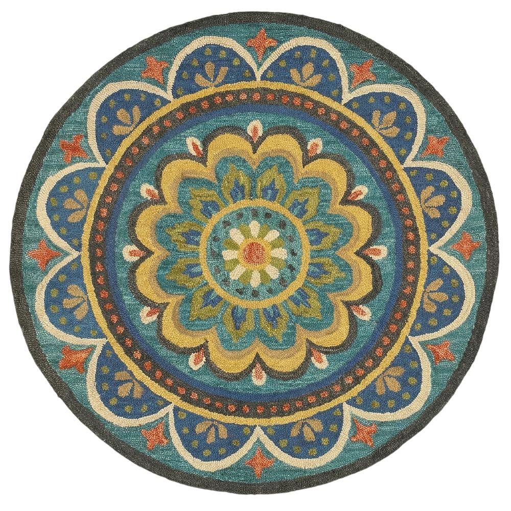 Bohemian Patterned Indoor Area Rug In Blue And Multicolored 4' Round