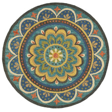 Bohemian Patterned Indoor Area Rug In Blue And Multicolored 4' Round