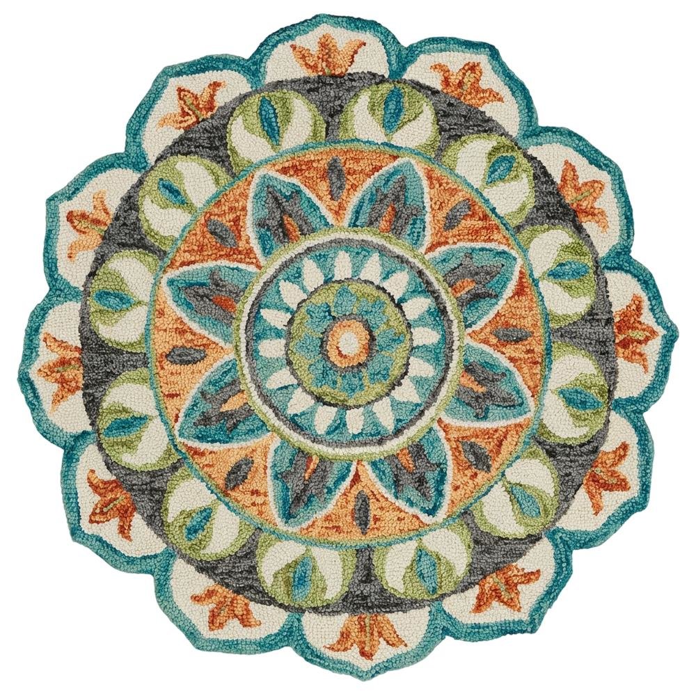 Bohemian Indoor Area Rug In Bright Orange And Blue, Round Design