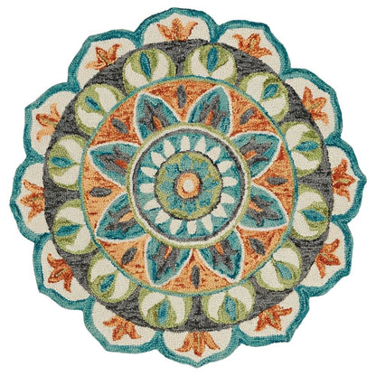 Bohemian Indoor Area Rug In Bright Orange And Blue, Round Design