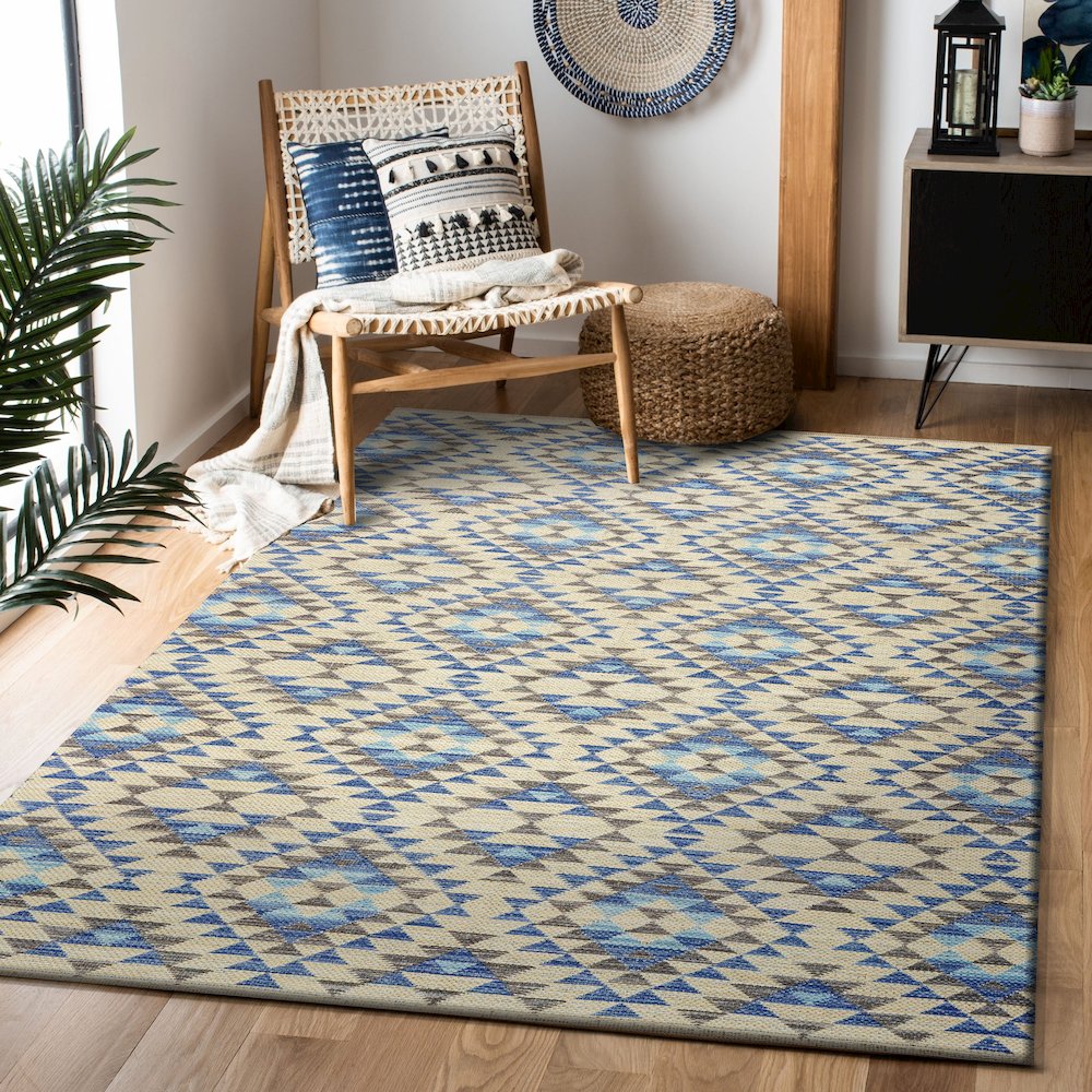 Tula Cotton Blend Area Rug Indoor in Blue/Cream, 5' x 7'