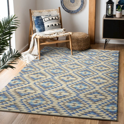 Tula Cotton Blend Area Rug Indoor in Blue/Cream, 5' x 7'