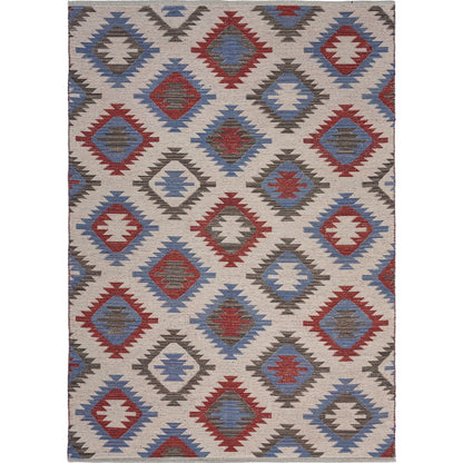 Tula Cotton Blend Area Rug Indoor in Red/Blue, 5' x 7'