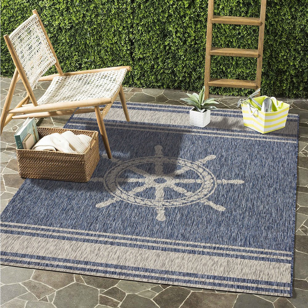 Captiva Durable Performance Area Rug Outdoor in Blue/Gray, 7'9" x 9'5"