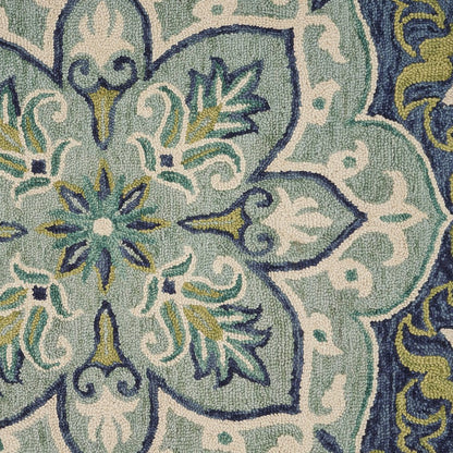 Dazzle Wool Area Rug Indoor in Blue/Green, 6' Round