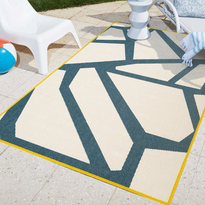 Mapa Durable Performance Area Rug Outdoor in White/Blue, 8' x 9'9"