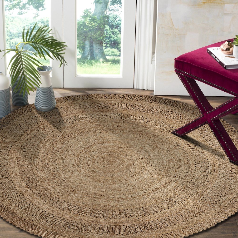 Boutique Jute Jute Area Rug Indoor in Tan/Brown, 7'6" Round