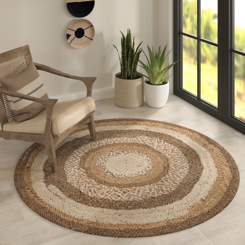 Boutique Jute Jute Area Rug Indoor in Brown/Ivory, 7'6" Round