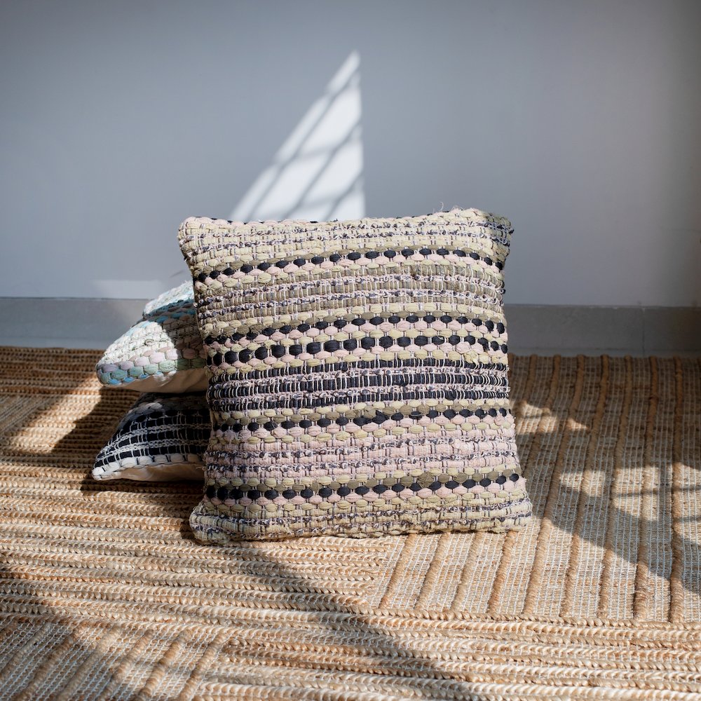 Coil Cotton Blend Pillow Set of 2 in Beige/Brown, 18" x 18"