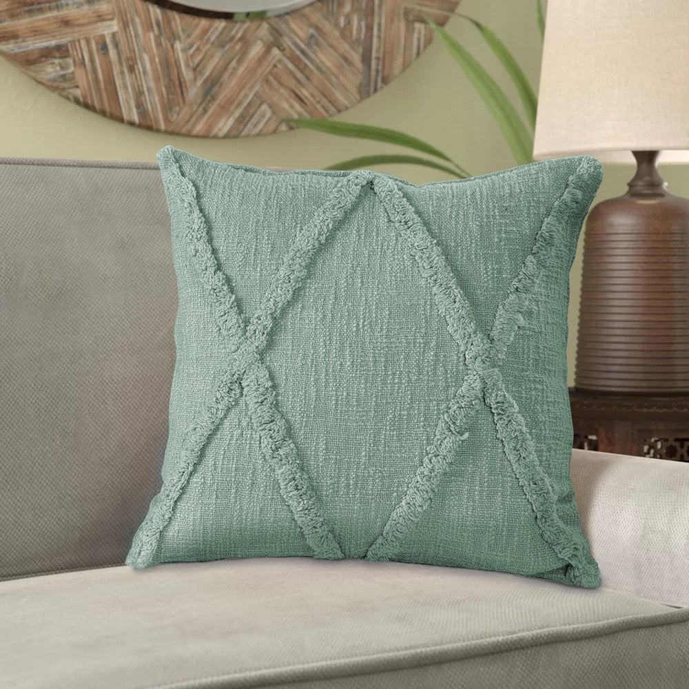 Reese Cotton Pillow Set of 2 in Green, 18" x 18"