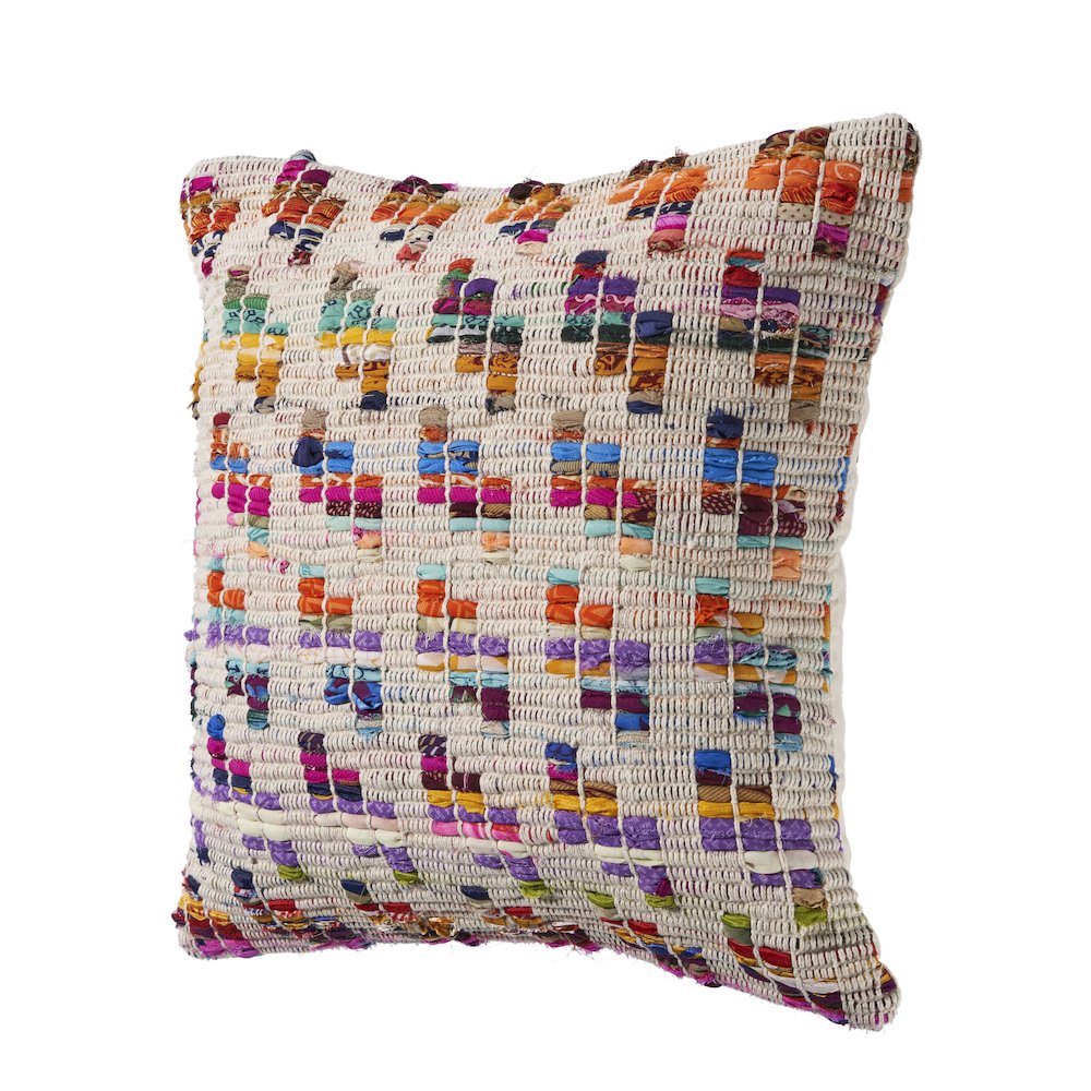 Chindi Cotton Blend Pillow Set of 2 in Multicolored/Tan, 20" x 20"