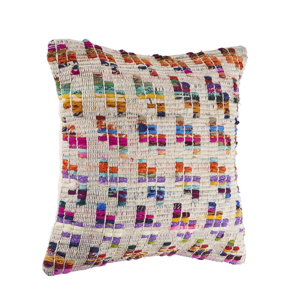 Chindi Cotton Blend Pillow Set of 2 in Multicolored/Tan, 20" x 20"