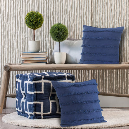 Deep Blue Overtufted Solid Throw Pillow