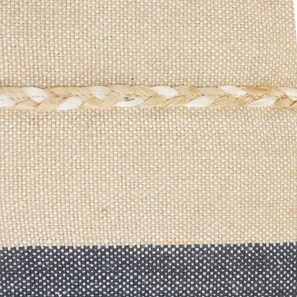 Atlantis Denim Blue and Taupe Throw Pillow with Jute Braiding and Fringe