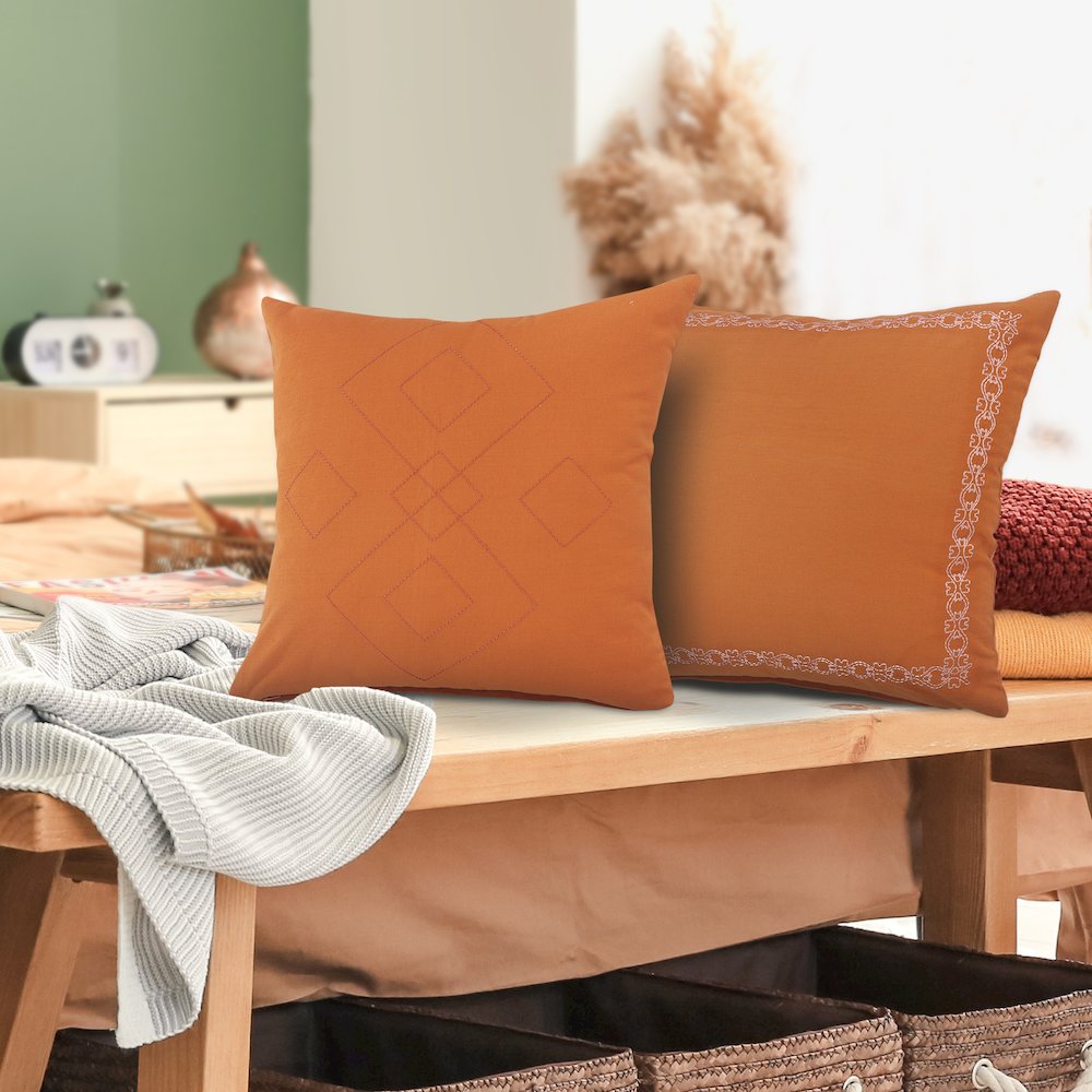 Sundaze Cotton Pillow Set of 2 in Orange, 20" x 20"