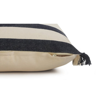 Double Blue Border Striped Throw Pillow with Fringe
