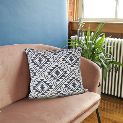 Zion Cotton Pillow Set of 2 in White/Blue, 20" x 20"