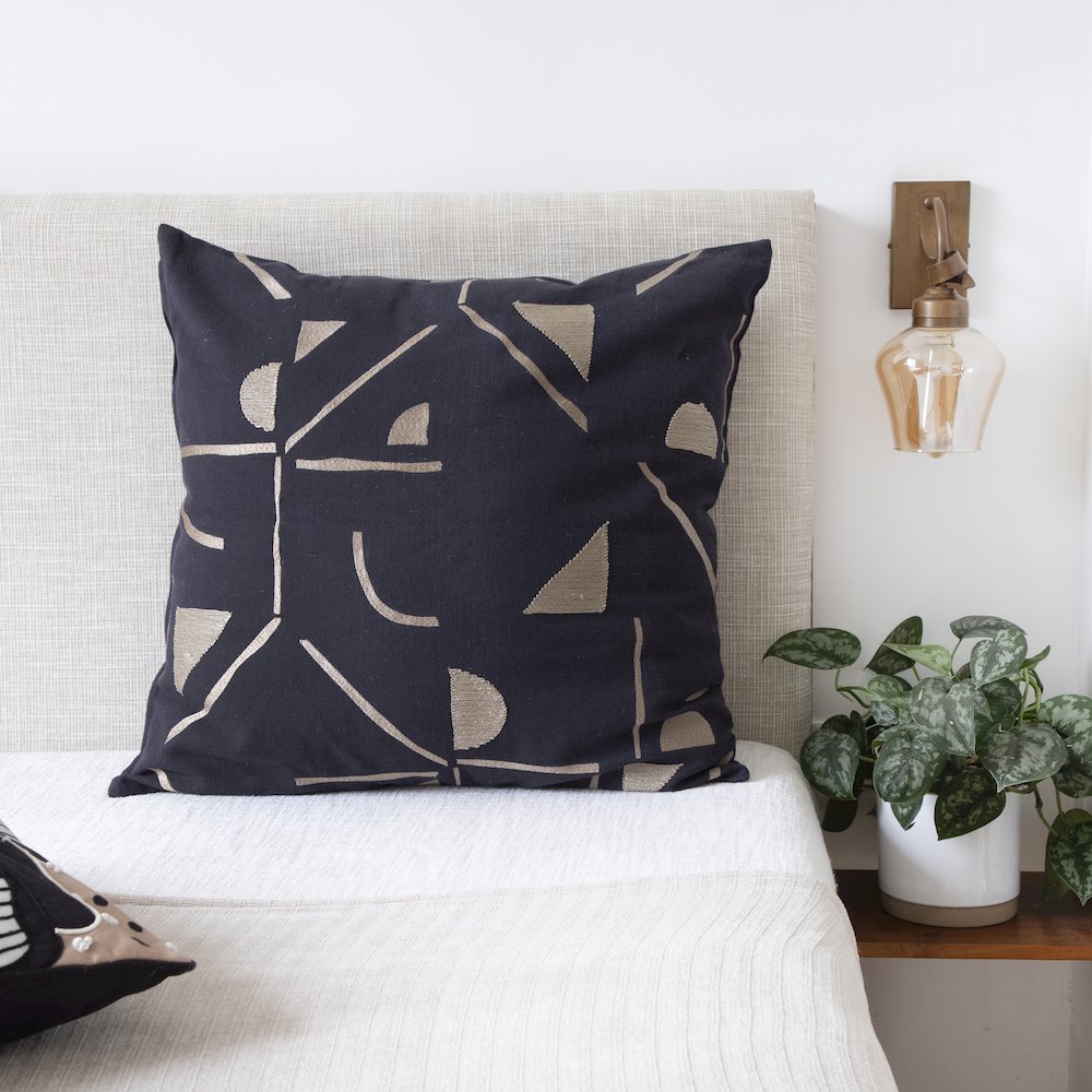 Stacy Garcia  Cotton Blend Poly Filled Pillow in Black/Beige, 20" x 20"