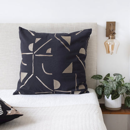 Stacy Garcia  Cotton Blend Poly Filled Pillow in Black/Beige, 20" x 20"