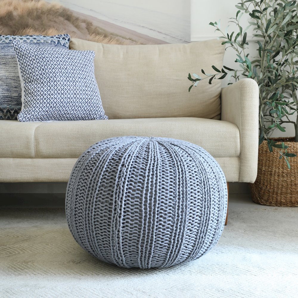 Celtic Cotton Indoor Pouf in Black, 20" x 20" x 16"