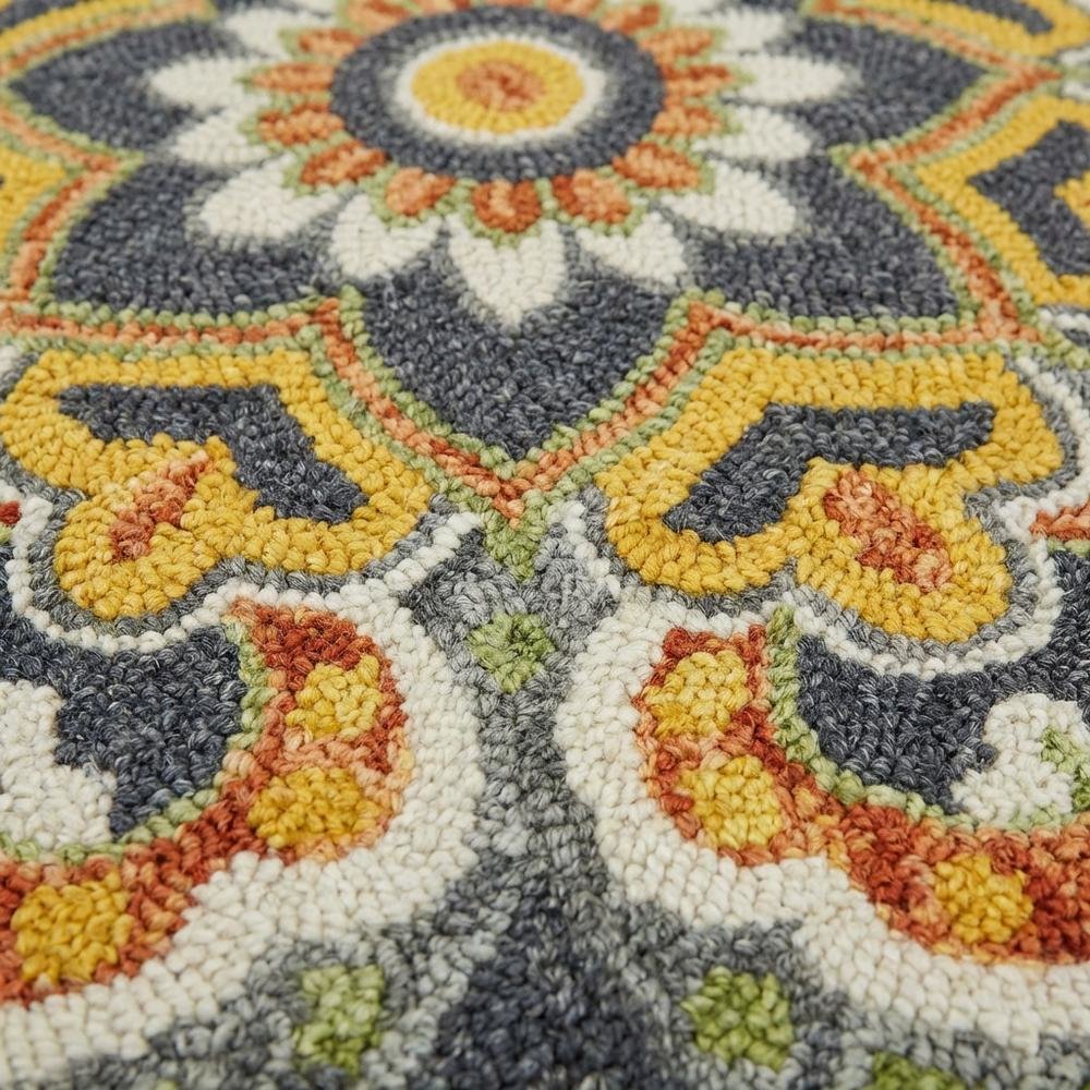 Gray And Yellow Indoor Area Rug With Classic Round Design