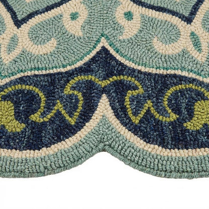 Blue Indoor Area Rug With Classic Round Design, 6 Feet Diameter