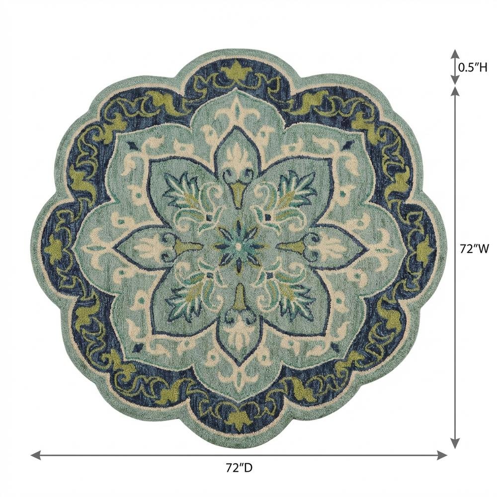 Blue Indoor Area Rug With Classic Round Design, 6 Feet Diameter