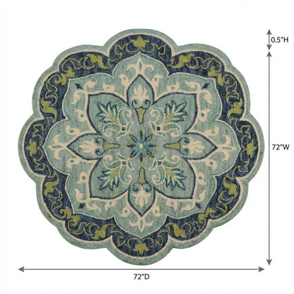 Blue Indoor Area Rug With Classic Round Design, 6 Feet Diameter