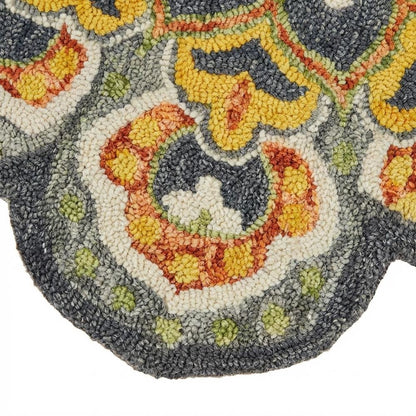 Gray Indoor Round Area Rug With Classic Style And Vibrant Yellow Accents
