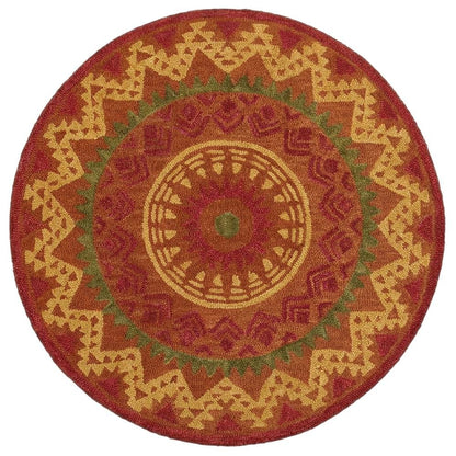 Orange/Red Round Indoor Area Rug With Transitional Style, 4-Foot Diameter