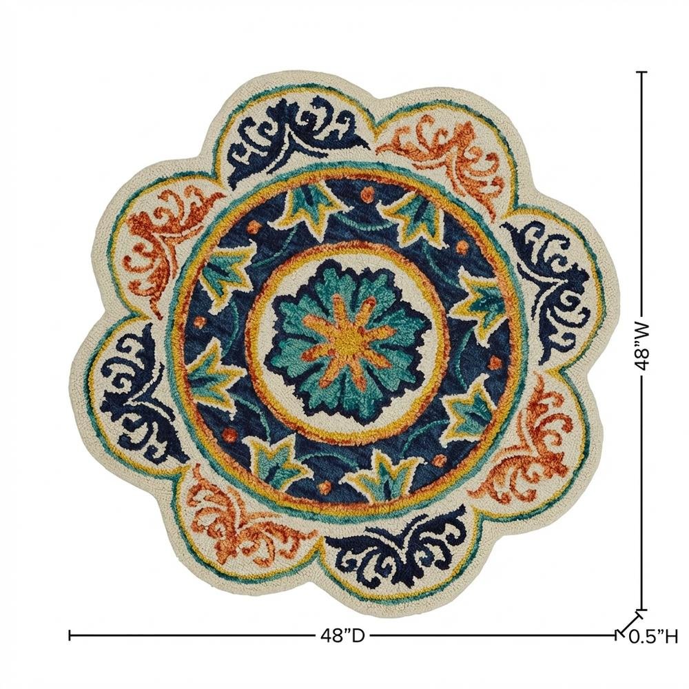 Blue Indoor Round Area Rug With Classic Design And Soft Material