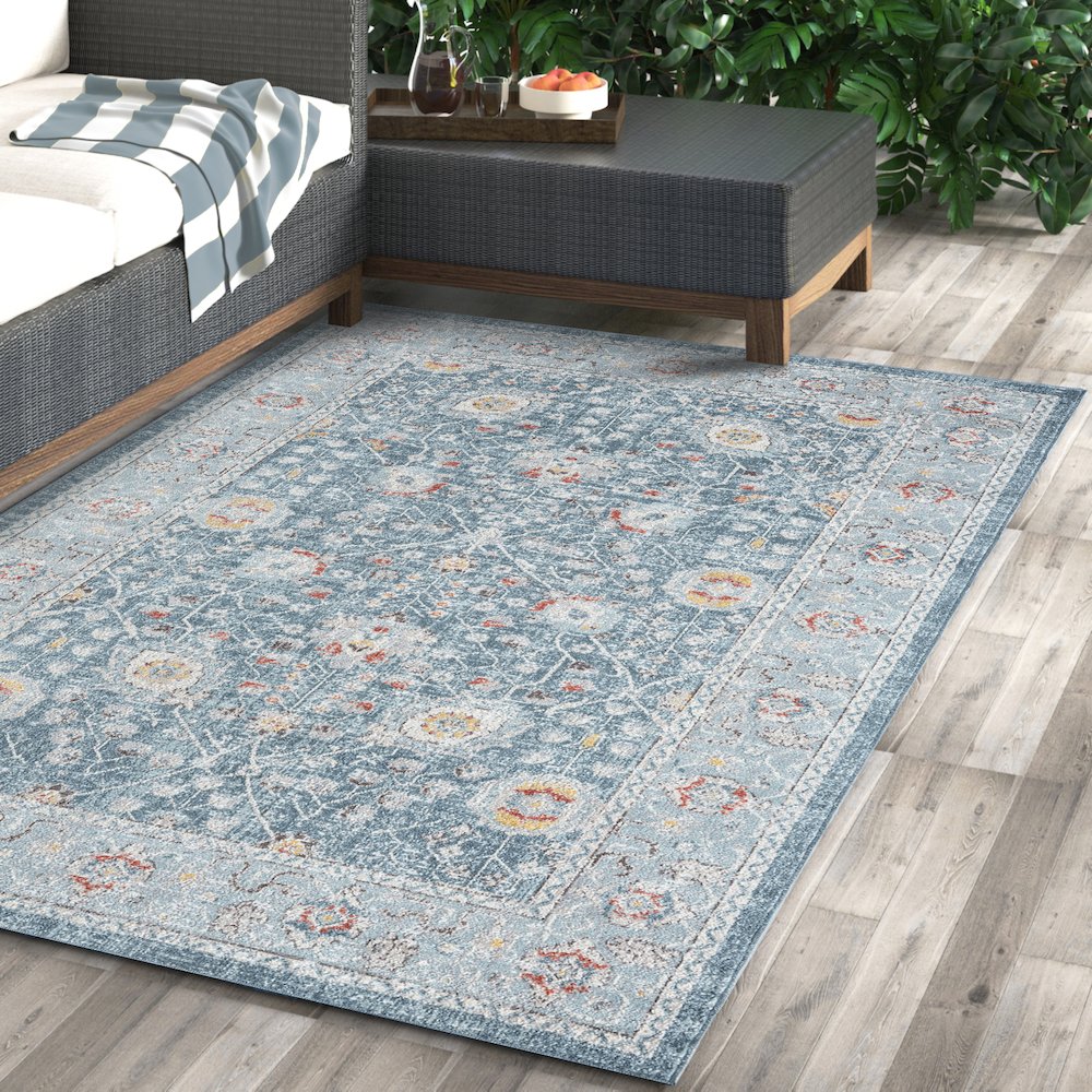 Antiquity Durable Performance Area Rug Outdoor in Blue, 6'6" x 9'