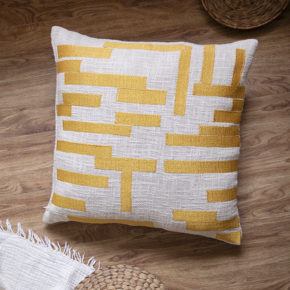 Stacy Garcia  Cotton Blend Poly Filled Pillow in Yellow/Ivory, 24" x 24"