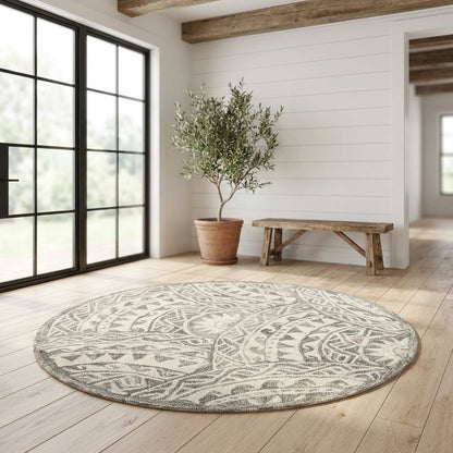 Gray Indoor Round Area Rug With Transitional Design For Living Space