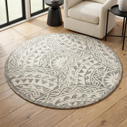 Gray Indoor Round Area Rug With Transitional Design For Living Space