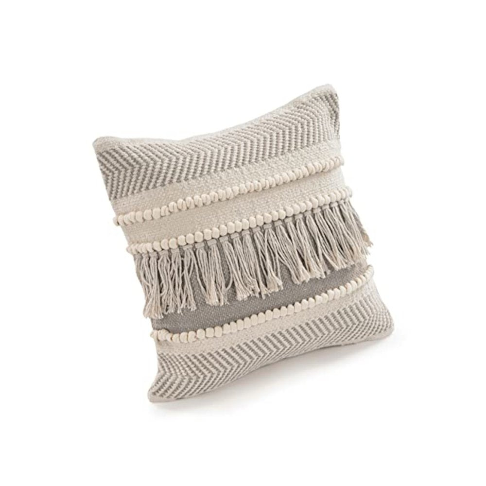 Ox Bay Beige Striped All-Natural Cotton Square 2 Piece Pillow Cover Set