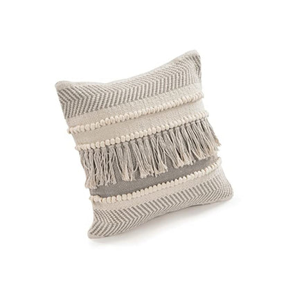 Ox Bay Beige Striped All-Natural Cotton Square 2 Piece Pillow Cover Set
