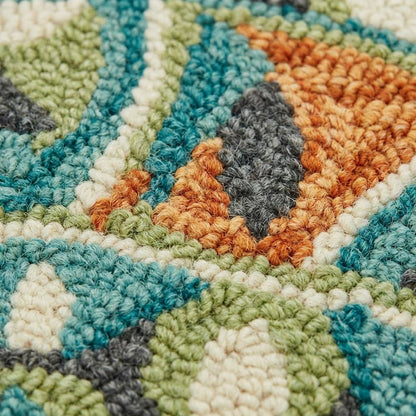 Bohemian Indoor Area Rug In Orange And Blue, 4' Round Durable Design