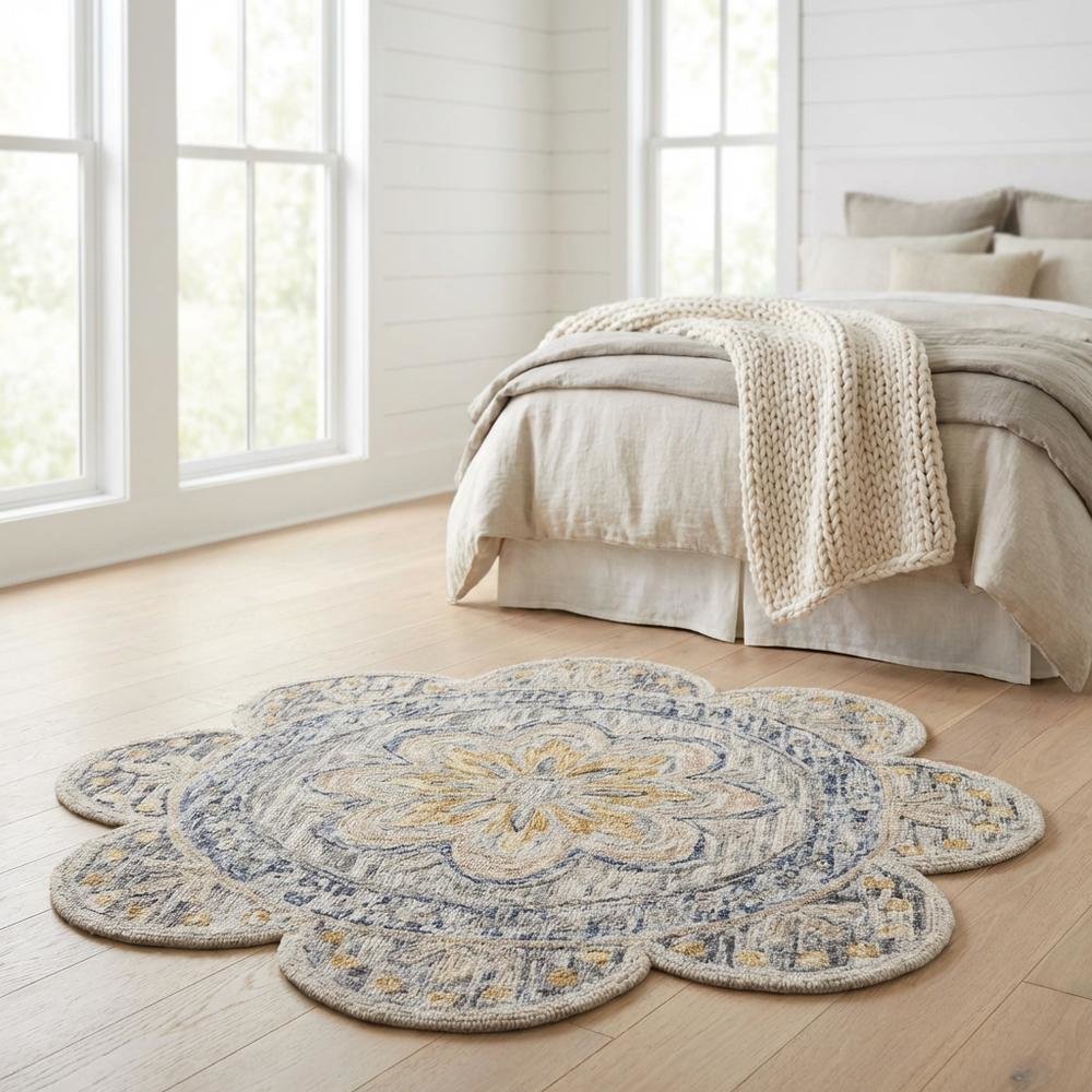 Gray Indoor Round Area Rug With Classic Design For Living Room
