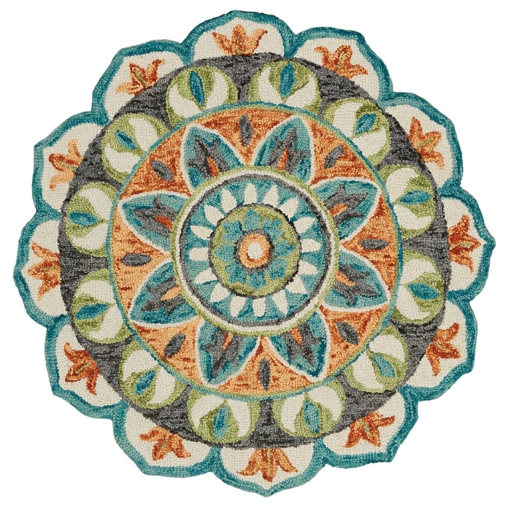 Bohemian Round Indoor Area Rug In Bright Orange And Blue For Living Room Decor
