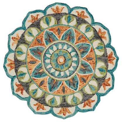 Bohemian Round Indoor Area Rug In Bright Orange And Blue For Living Room Decor