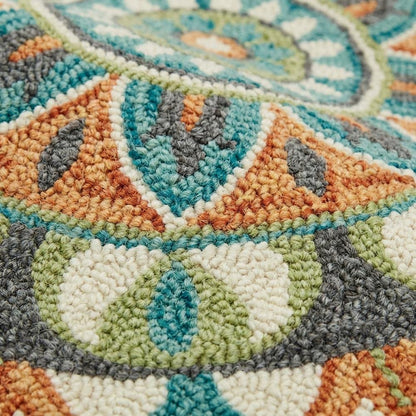 Bohemian Round Indoor Area Rug In Bright Orange And Blue For Living Room Decor