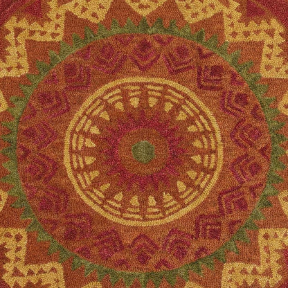Orange/Red Round Indoor Area Rug With Transitional Style, 4-Foot Diameter