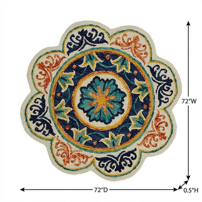 Blue Indoor Round Area Rug With Classic Style And Soft Texture