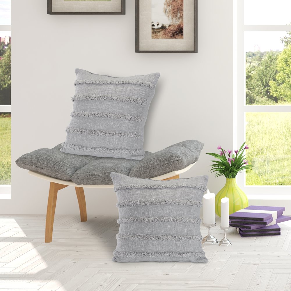 Rory Cotton Pillow Set of 4 in Gray, 20" x 20"