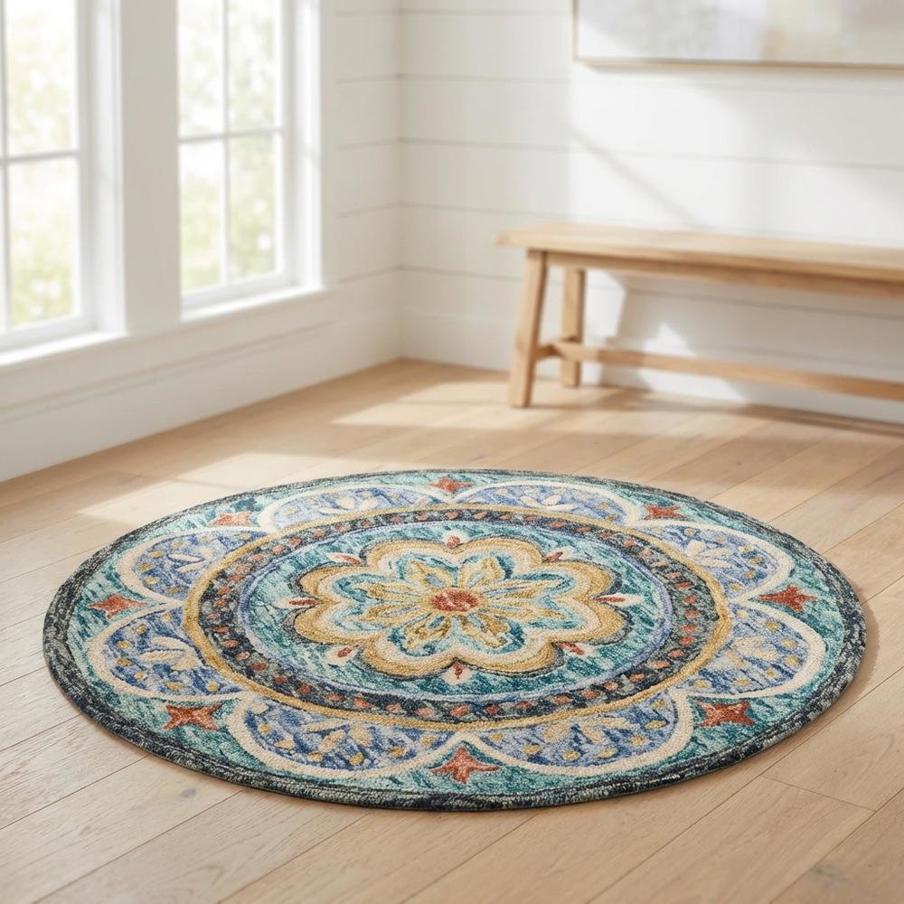 Blue Indoor Round Area Rug With Classic Style And Bright Colors